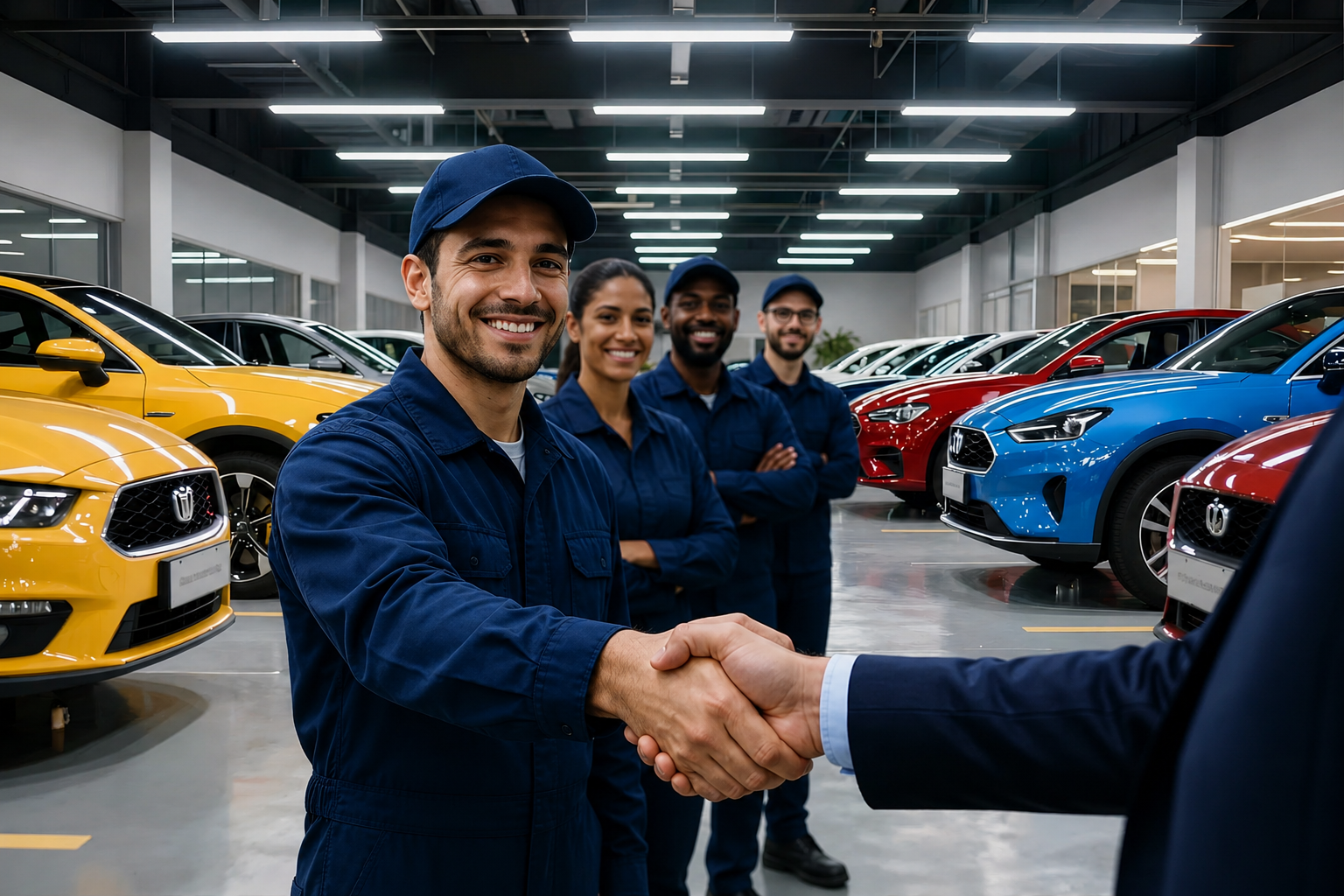 Professional lot runner staging vehicles at an automotive dealership