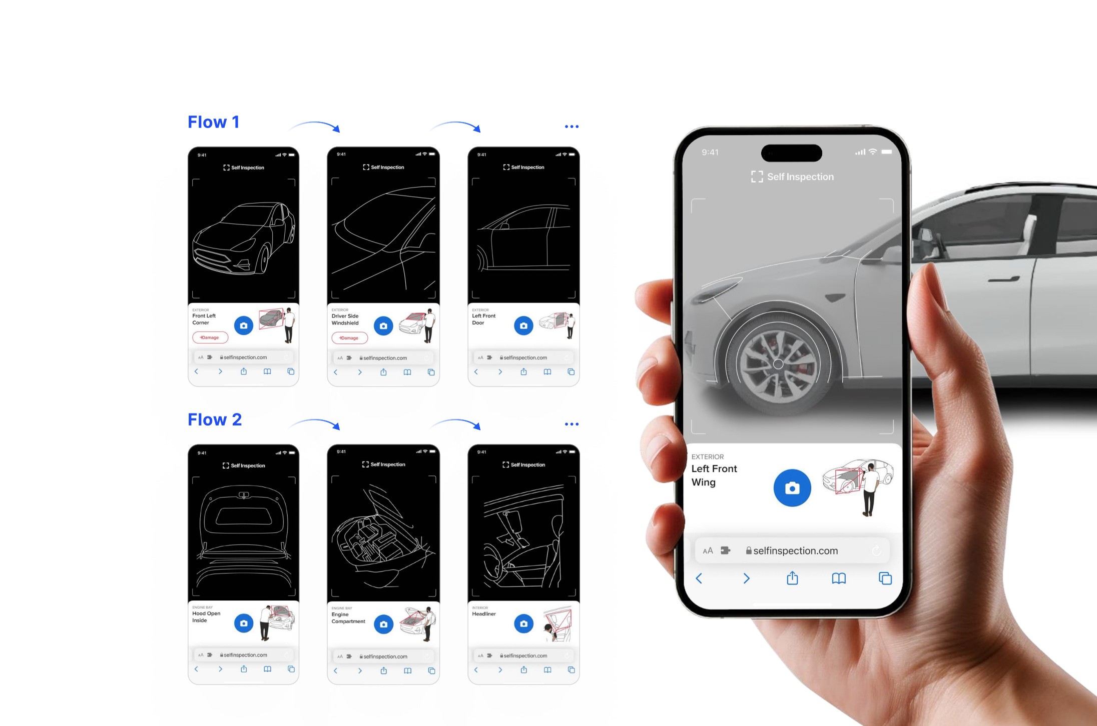 AutoFlow driver using a smartphone to photograph and document vehicle condition before transport pickup